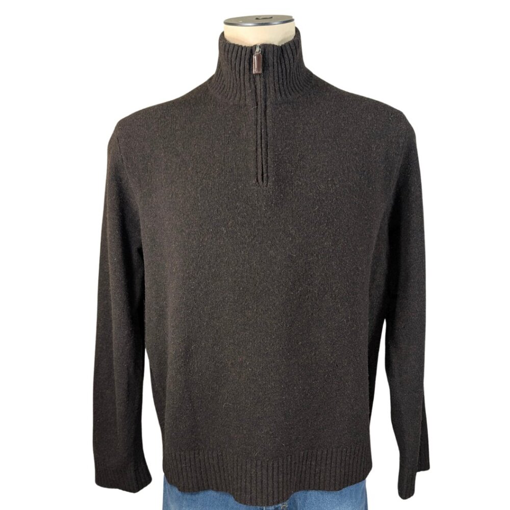 J.Crew Men's Large Brown Lambs Wool 1/4 Zip Pullover Sweater - Picture 1 of 8